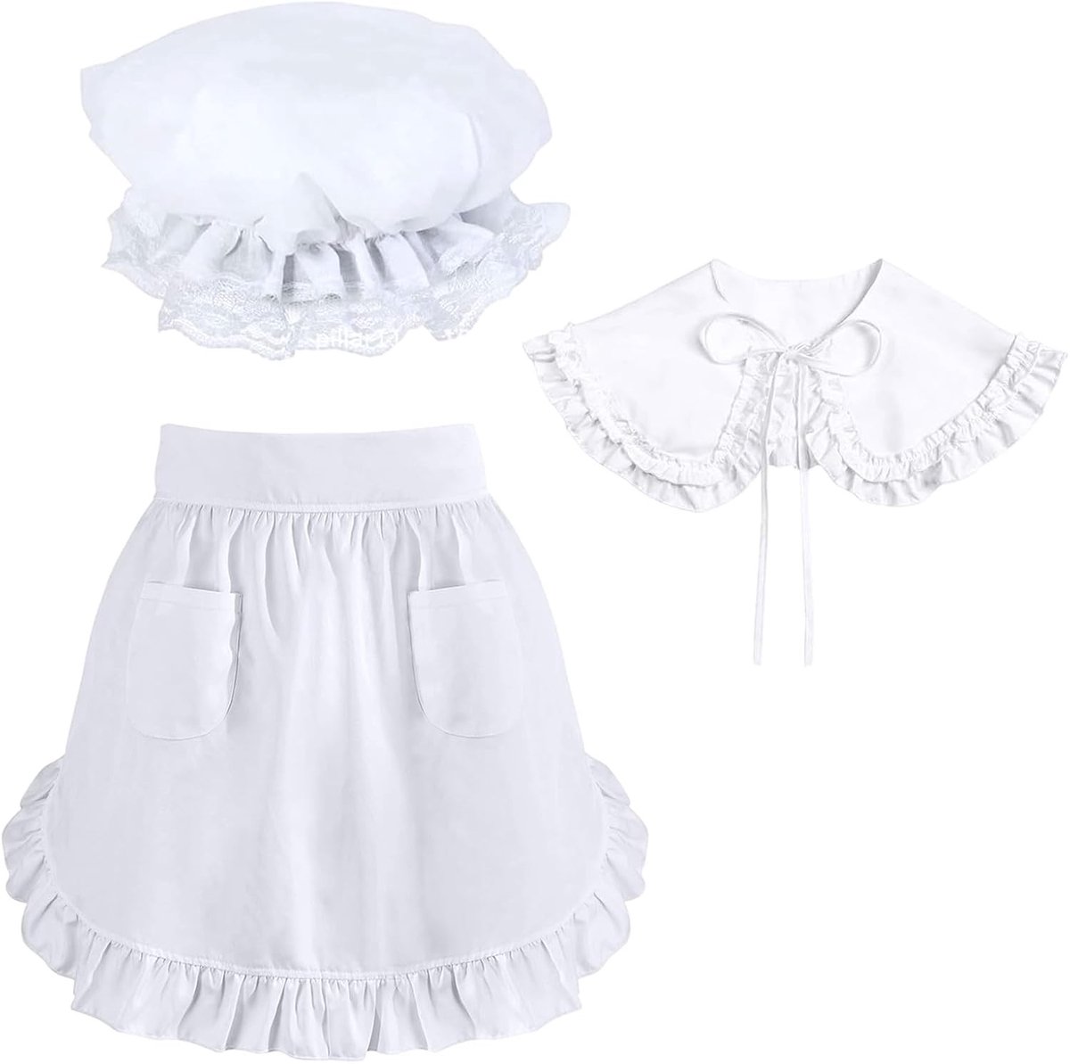 3-delige Pilgrim Kostuum Set voor Vrouwen met Witte Hoed, Sjaal en Schort met Zakjes voor Cosplay, Feest en Halloween