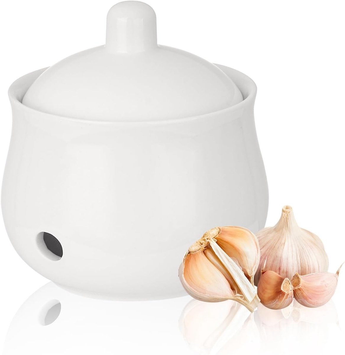 Garlic Holder voor Keuken met Deksel, Vented Opslagpot voor Knoflook, Gember, Aardappelen en Uien - Decoratieve Keuken Organizer (1 PCS)