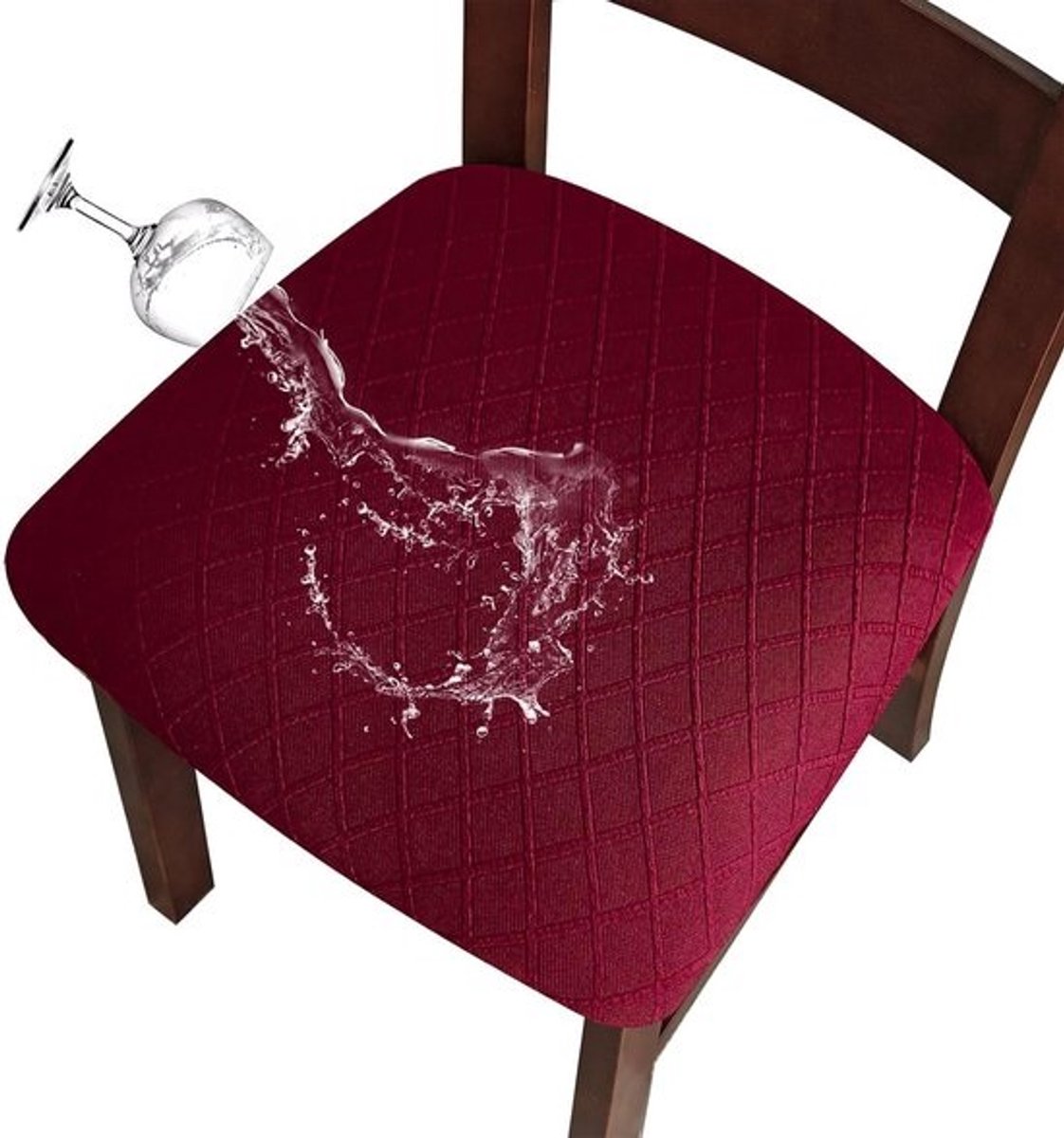 Stretch Diamond Waterdichte Stoelhoezen voor Eetkamerstoelen - Wijnrood, Set van 4