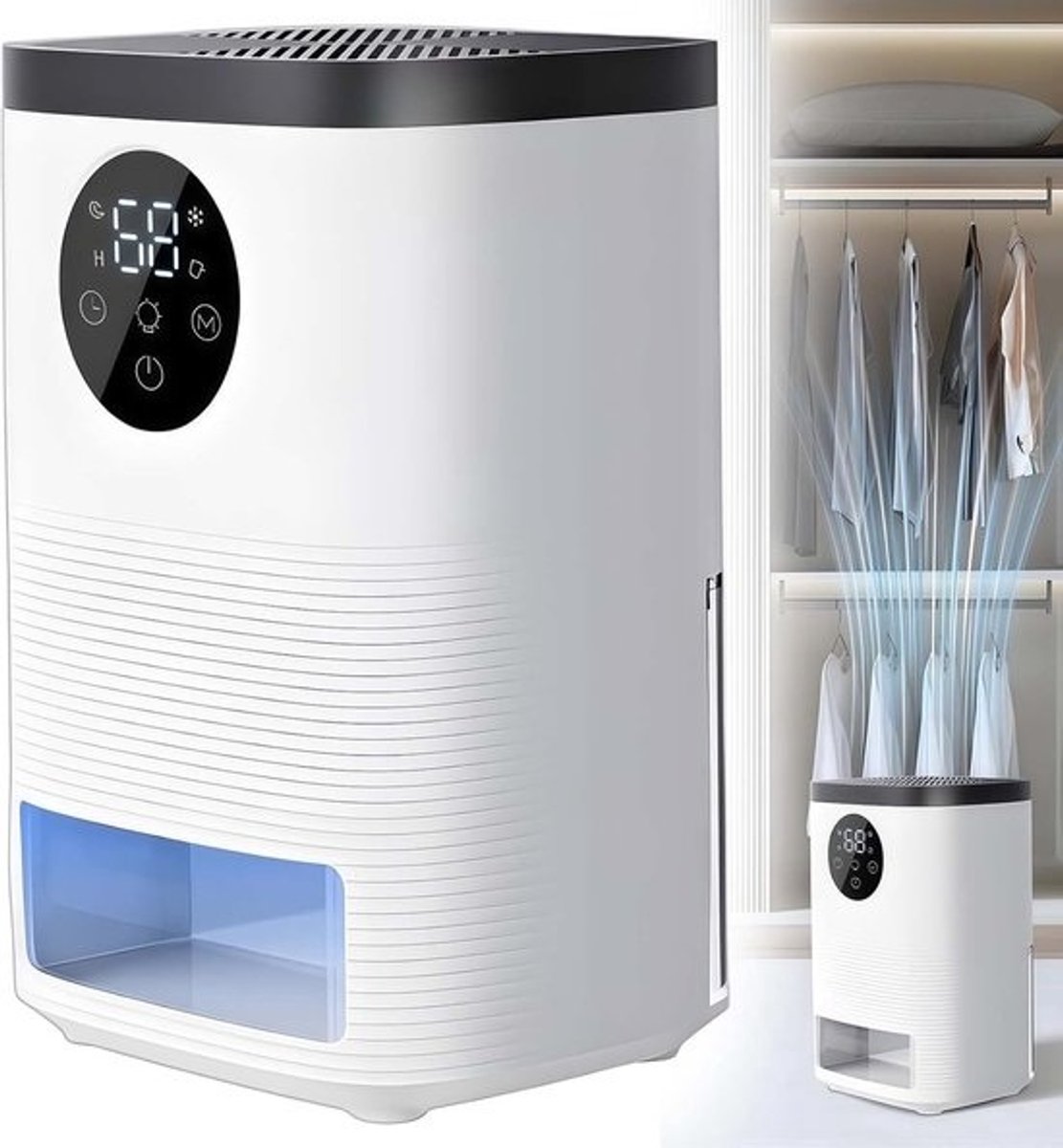 Luchtontvochtiger - Vochtvreter - Vocht bestrijden - Automatische ontdooiing - 1400 ml reservoir - Wit