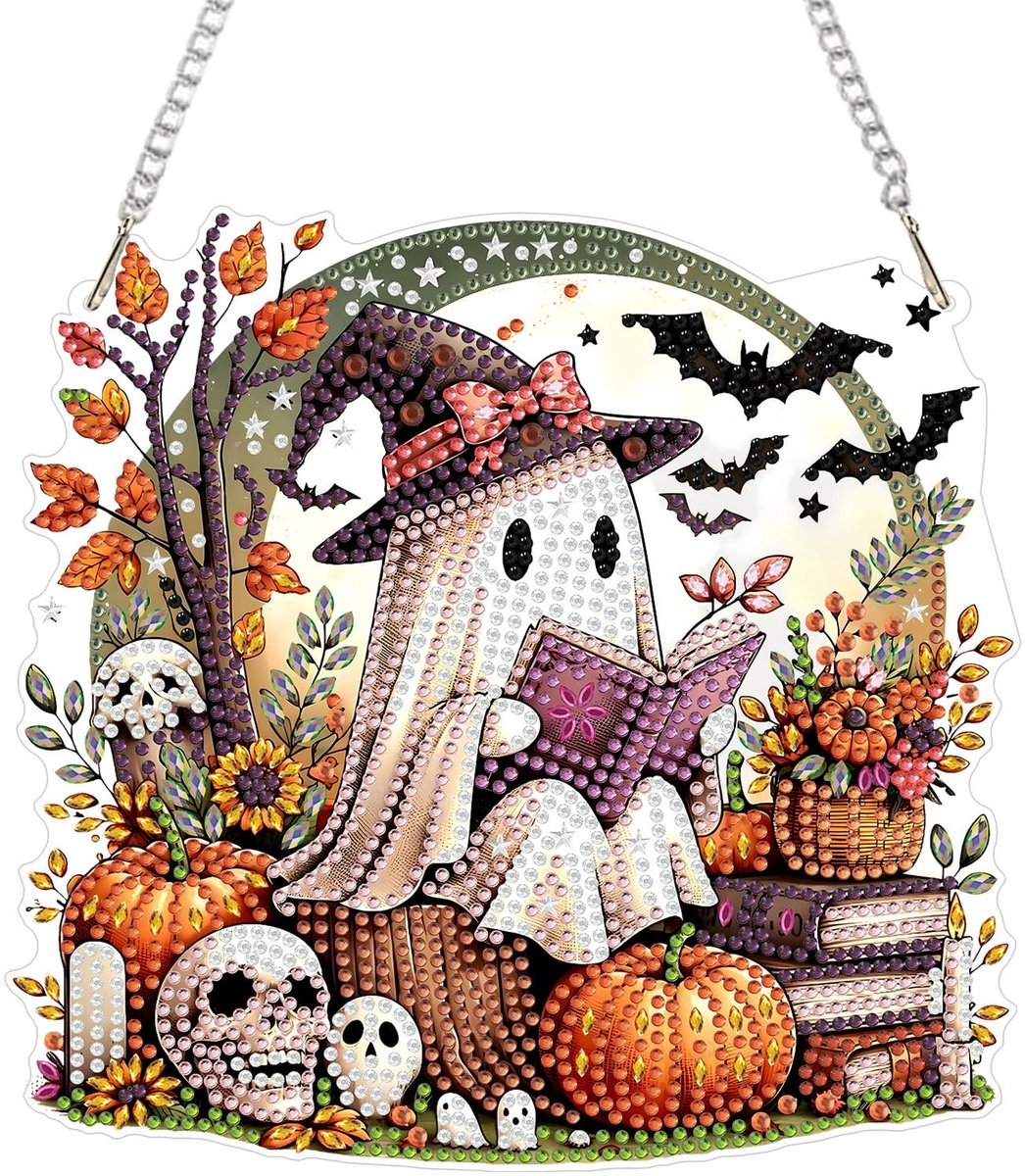 Halloween Thema Diamantschilderij Hanger - Geest en Pompoenen Ornament