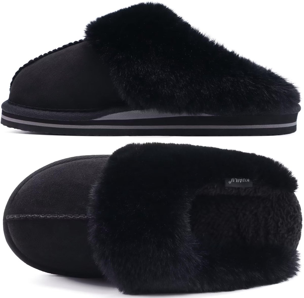 Huisslippers Dames - Pluche Wol - Zwart