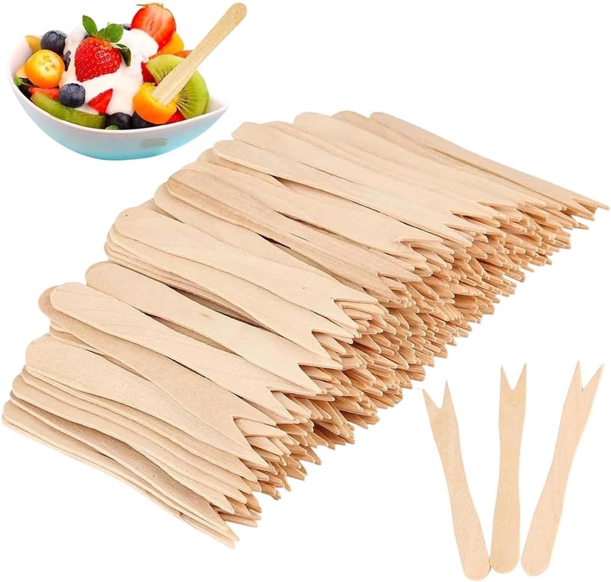 200 Houten Vorken voor Friet, Ideaal voor Feestjes, Verjaardagen en Picknicks