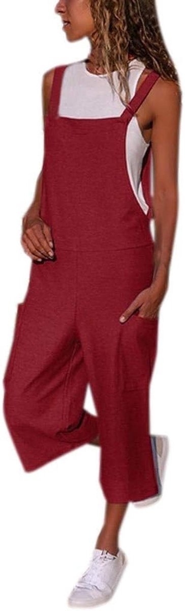 Casual Jumpsuit - Rood met korte mouwen