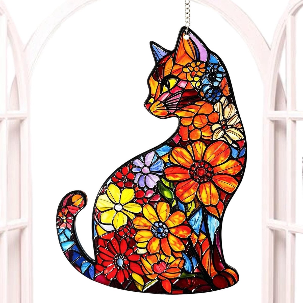 Katten Zonvanger - Glas-in-lood ornament van 20 cm