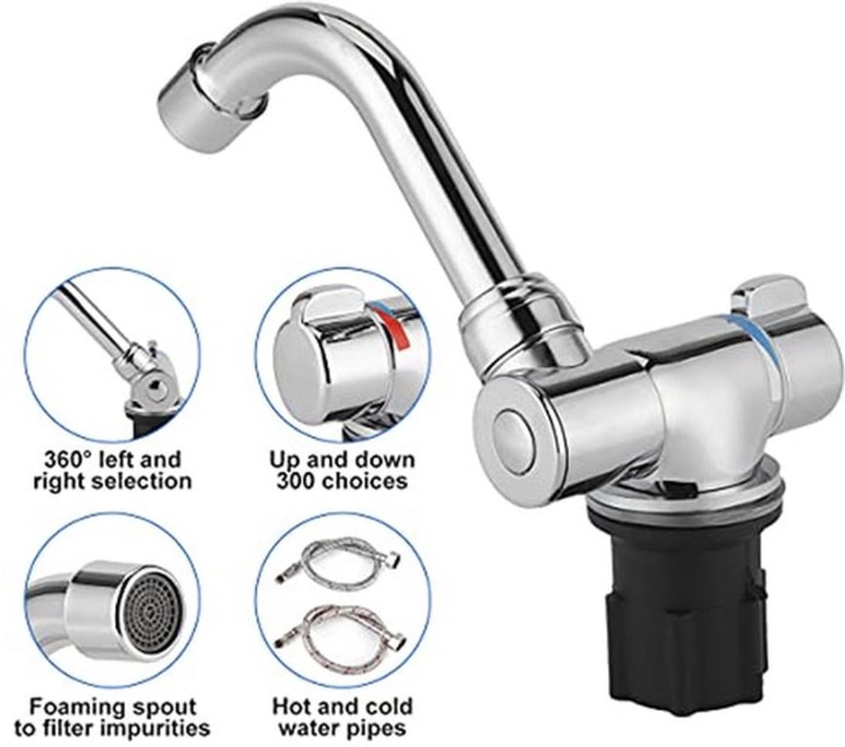 Rv Kraan, Vouwkraan voor Warm en Koud Water, Keuken Sink Kraan voor Keuken, Rv, Caravan (Installatiedraad: 1/2in)
