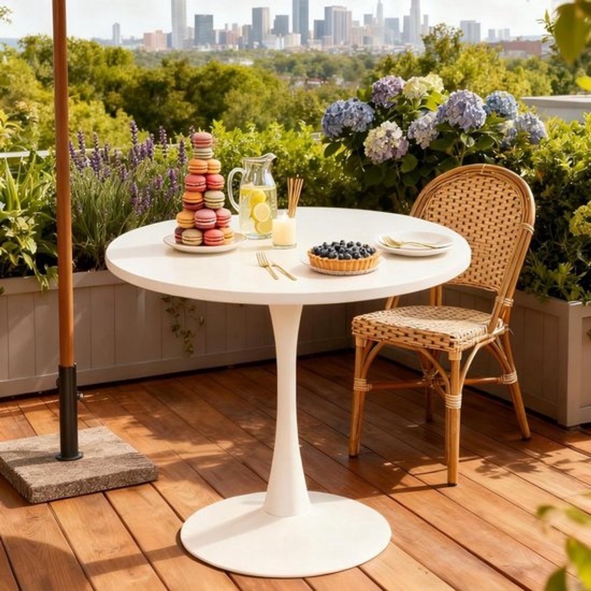 Ronde Eettafel - Terrastafel Picknicktafel - Buiten Eten - Weerbestendige Materialen - 80 x 80 x 73.6 cm - Wit