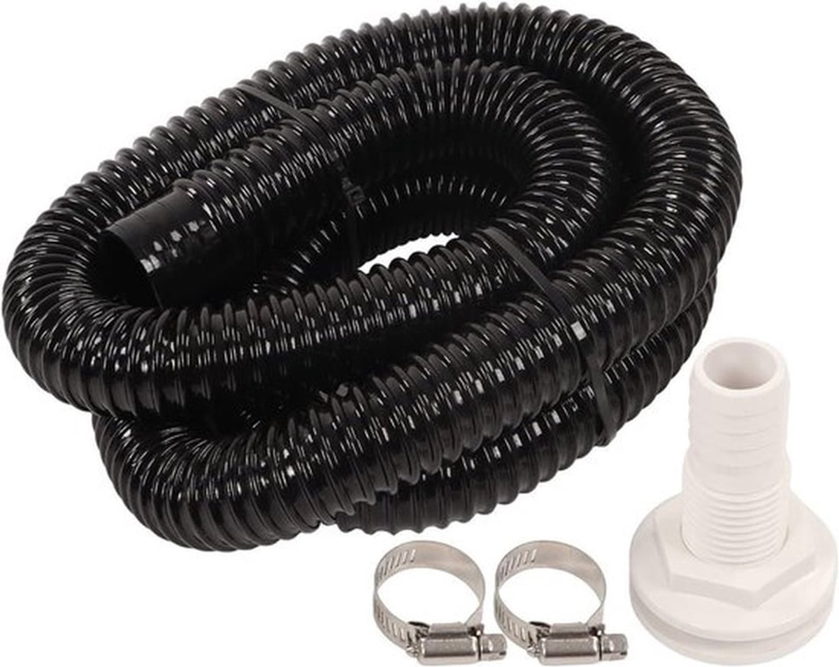 Sanitair installatiekit met 1-1/8 inch doorvoertule, 6,6 meter lange PVC slang en 2 stevige klemmen voor lenspomp op boot, duurzaam en eenvoudig te monteren