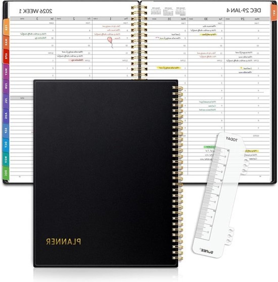 Planner 2024-2025 - Agenda Afsprakenboek - Planning Maken - Dikke Anti-Inktbloeding Papier - 8.5 x 11 inch - Zwart