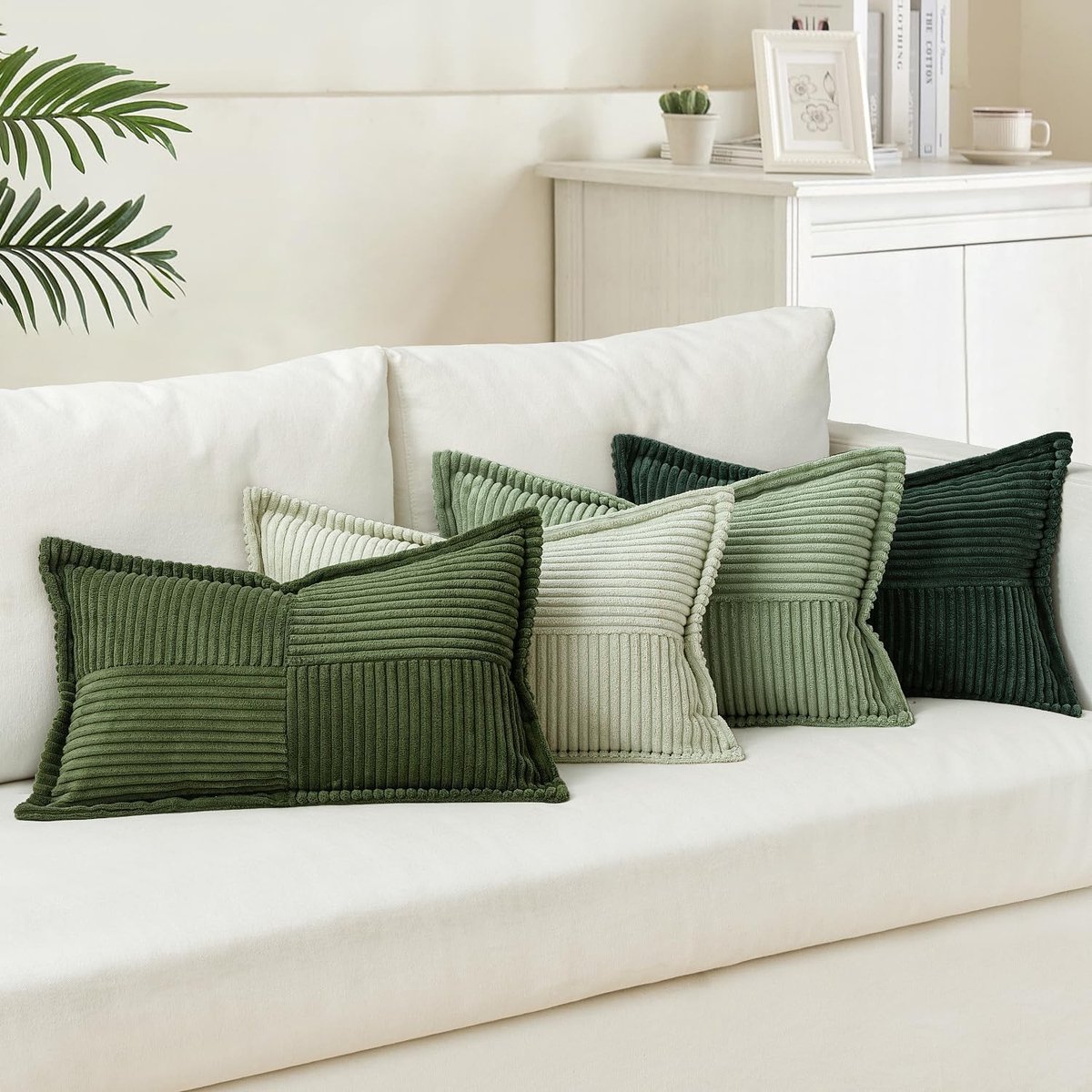 Set van 4 Decoratieve Kussenhoezen in Groen - Zachte Vierkante Kussens voor Bank en Bed, Polyester Mix 40 x 60 cm
