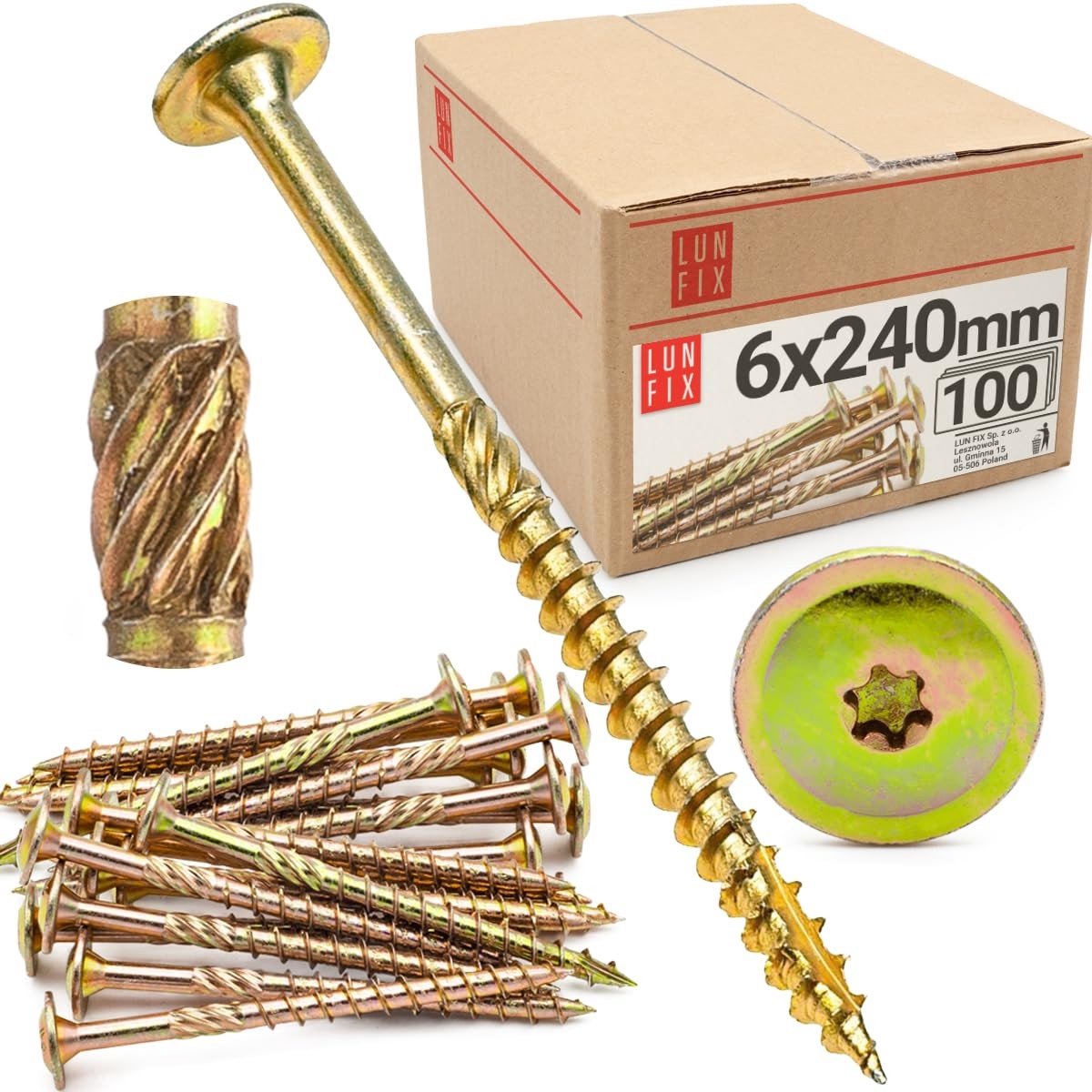 Platte Schroeven 6 x 240 mm - Pack van 100, TX30, Geel Gegalvaniseerd