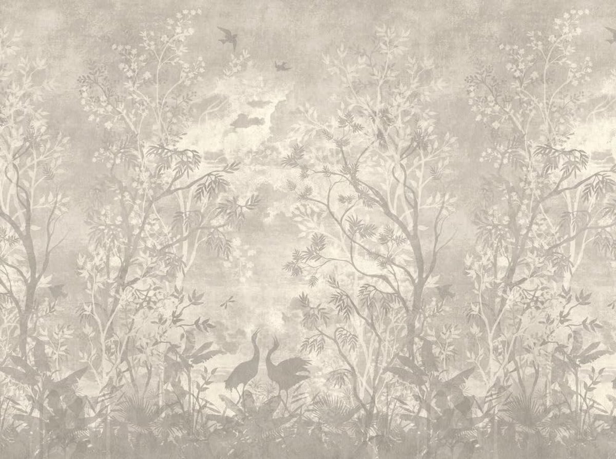 Jungle Behang - Non-Woven, Beige, Grijs, Crème