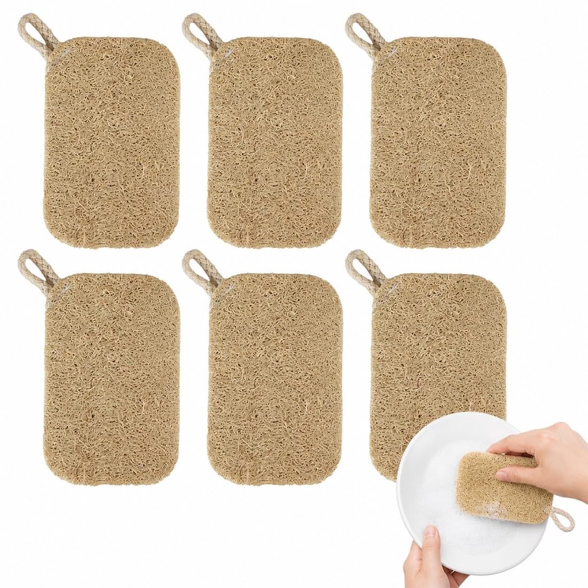 6 Stuks Luffa Sponsen - Natuurlijk en Biologisch Afbreekbaar