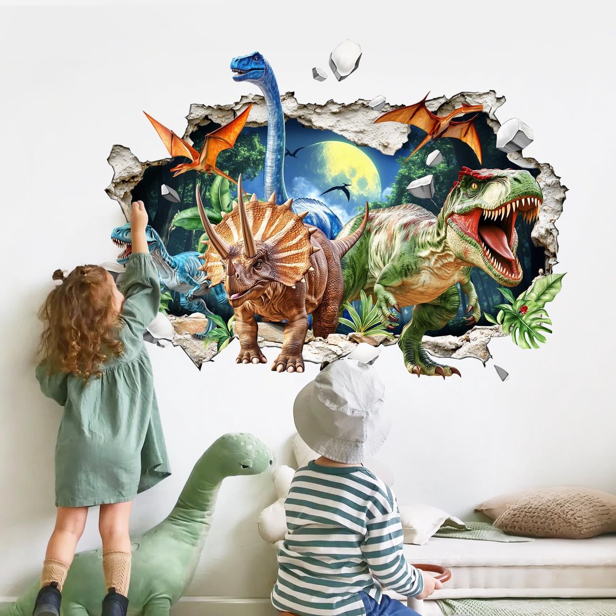 Muurstickers Dinosaurussen 3D - Multikleur - 2 Stukken