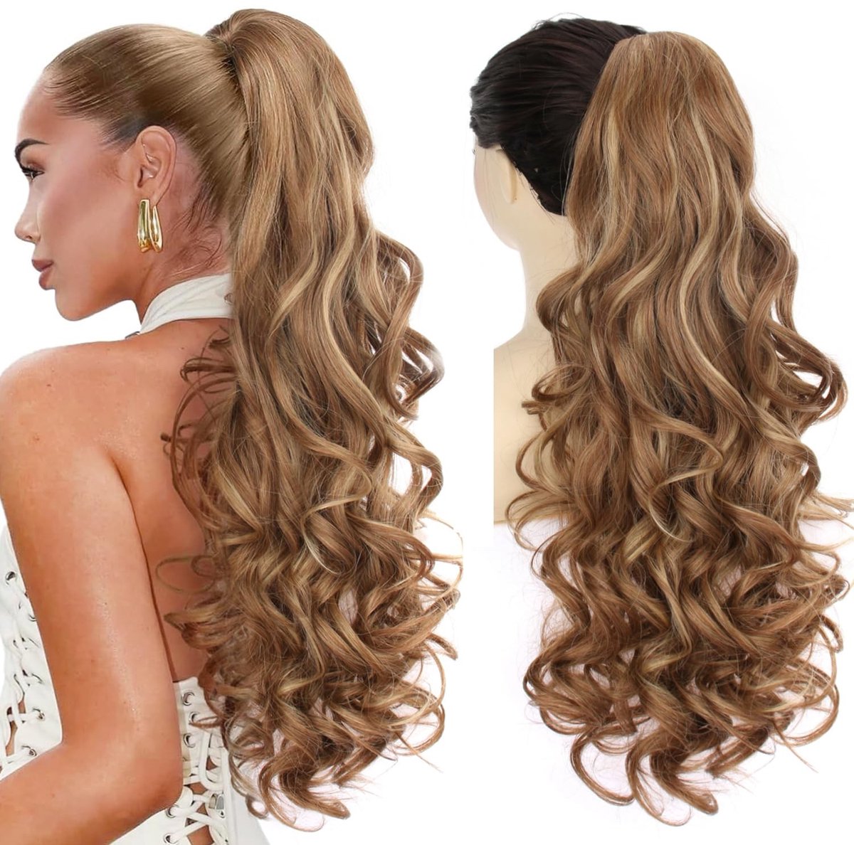 Ponytail Haarstuk - Lichtbruin met Blonde Highlights - 66 cm