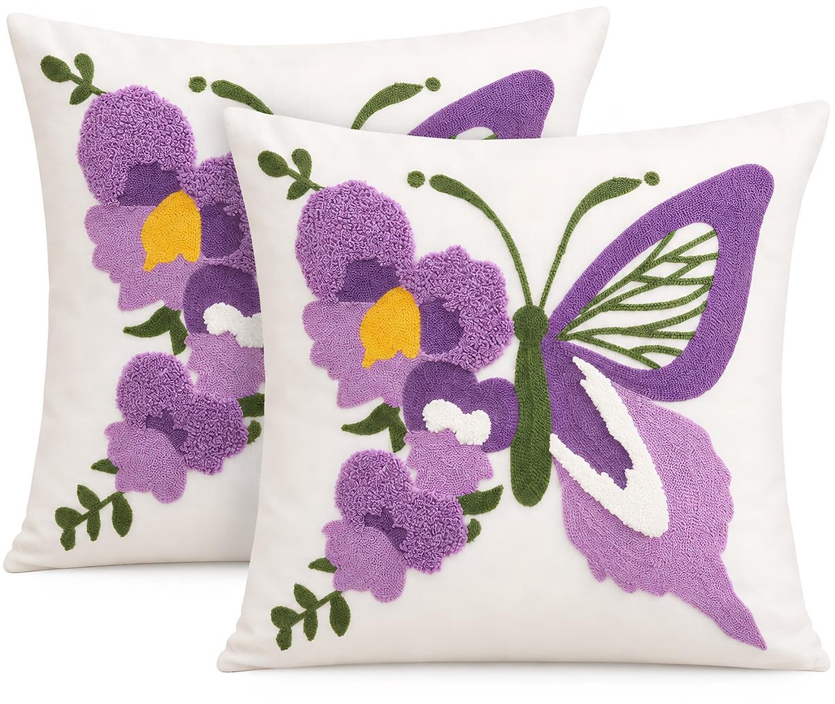 Set van 2 Geborduurde Kussenslopen - Phalaenopsis Orchidee - 45 x 45 cm