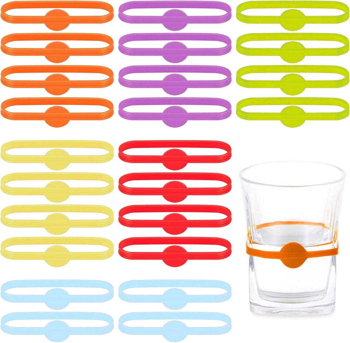 Kleurrijke Siliconen Drinkmarkers, 24 Stuks, Herbruikbare Glazen Merkers voor Wijn, Champagne en Cocktails, Perfect voor Feesten
