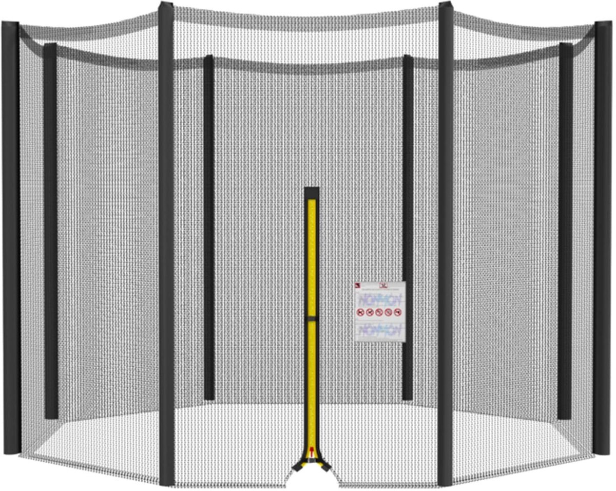 Veiligheidsnet voor Trampoline - 397 cm met 8 palen en slot - Zwart