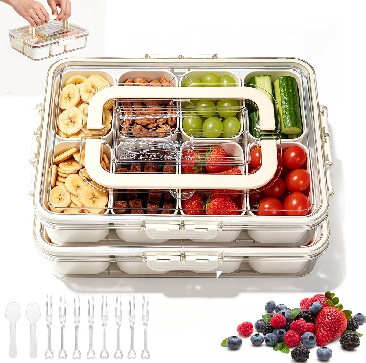 Snackbox met 8 vakken en deksel - Lekvrije organizer voor snoep en noten