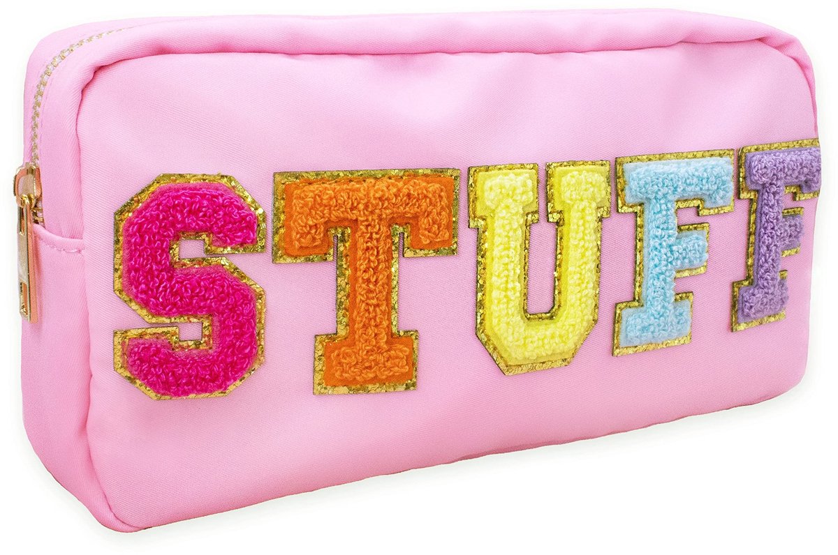 Roze Nylon Cosmetic Bag - Met Chenille Patches