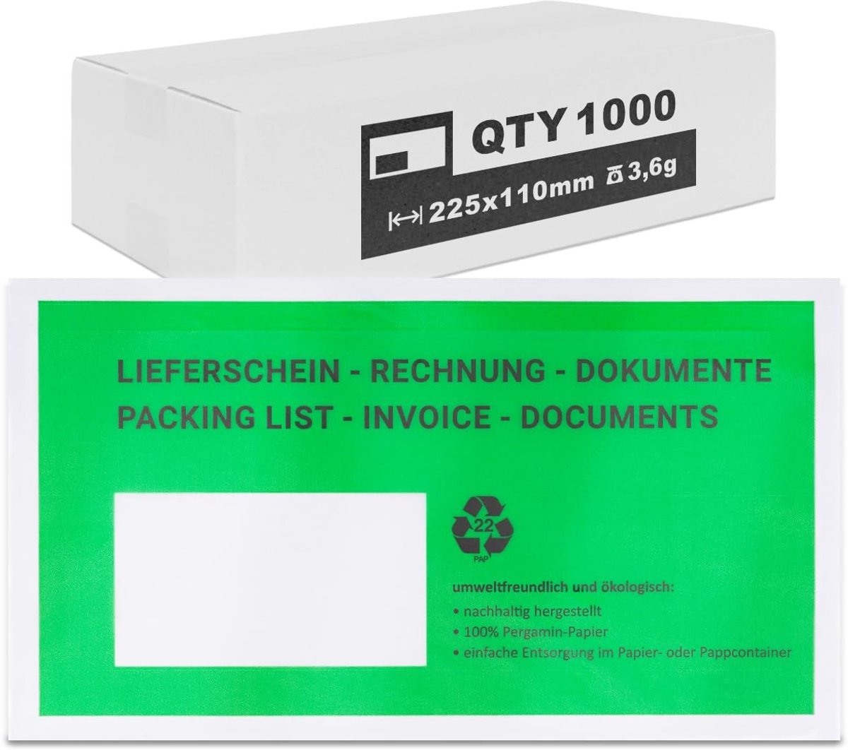 Documentenzakken lang - Zelfklevend - Groen - 1000 stuks