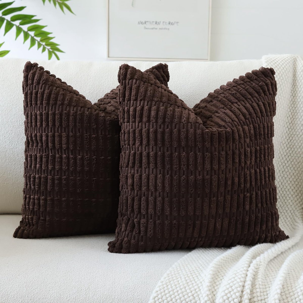 Set van 2 Corduroy Kussenhoezen - Bohemian Stijl - 40x40cm - Donkerbruin