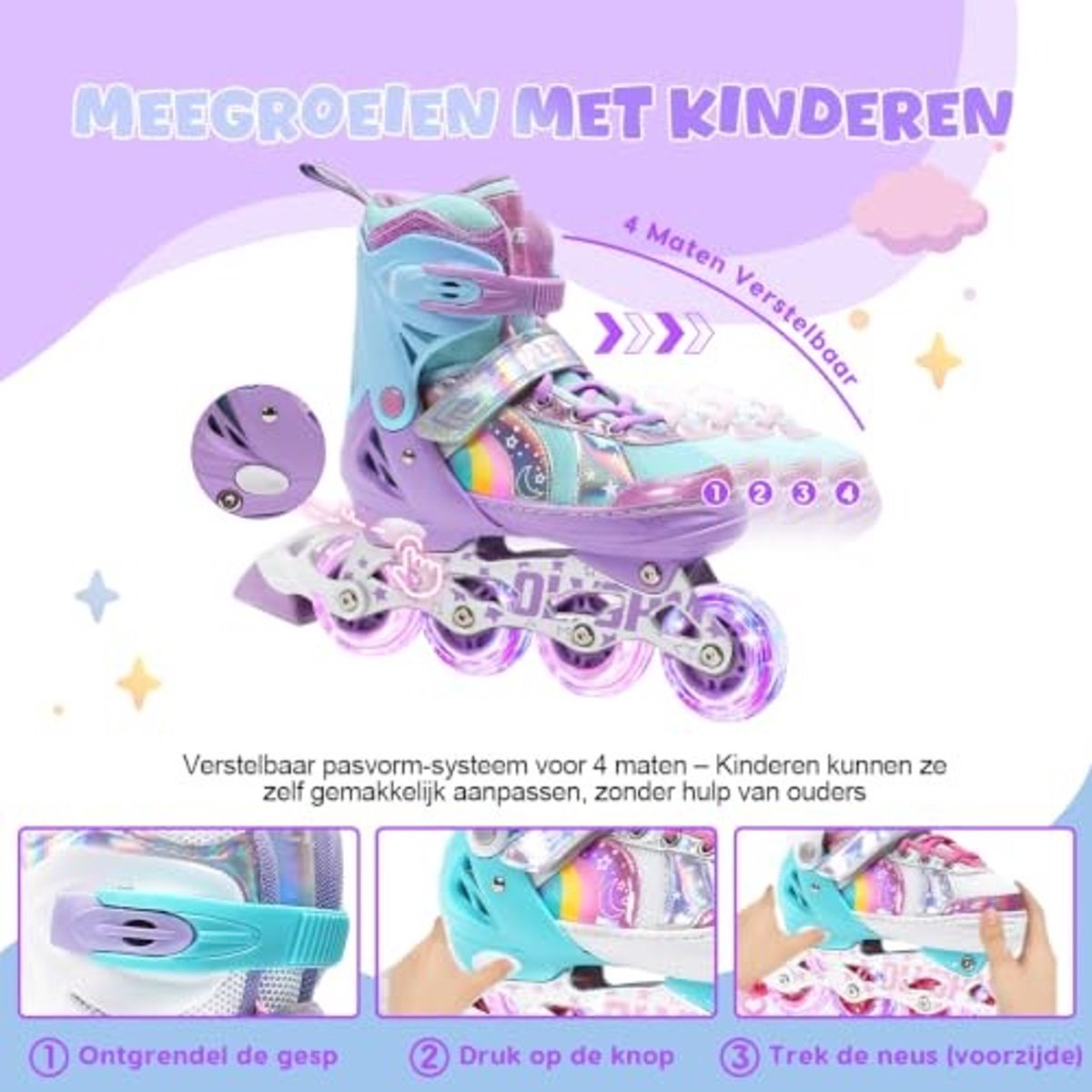 Inline Skates voor Kinderen - Verstelbaar in 4 Maten - Paars