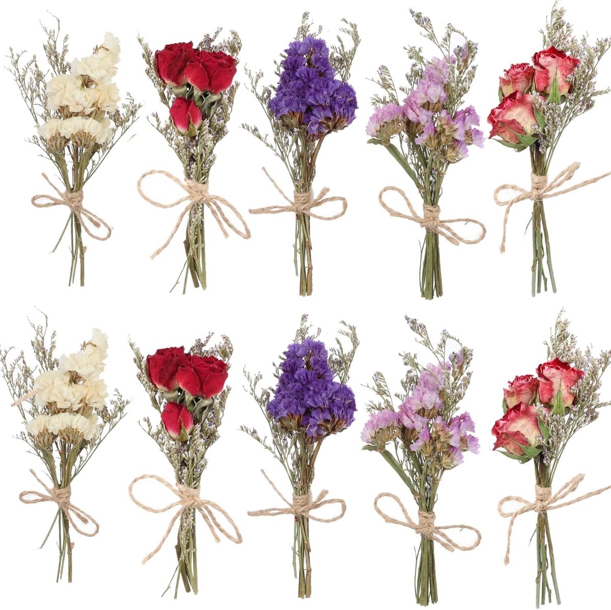 Mini Boho Boeket met 12 Bundels Dried Flowers - Natuurlijke Vergeet-mij-nietjes voor Thuis en Feestdecoratie