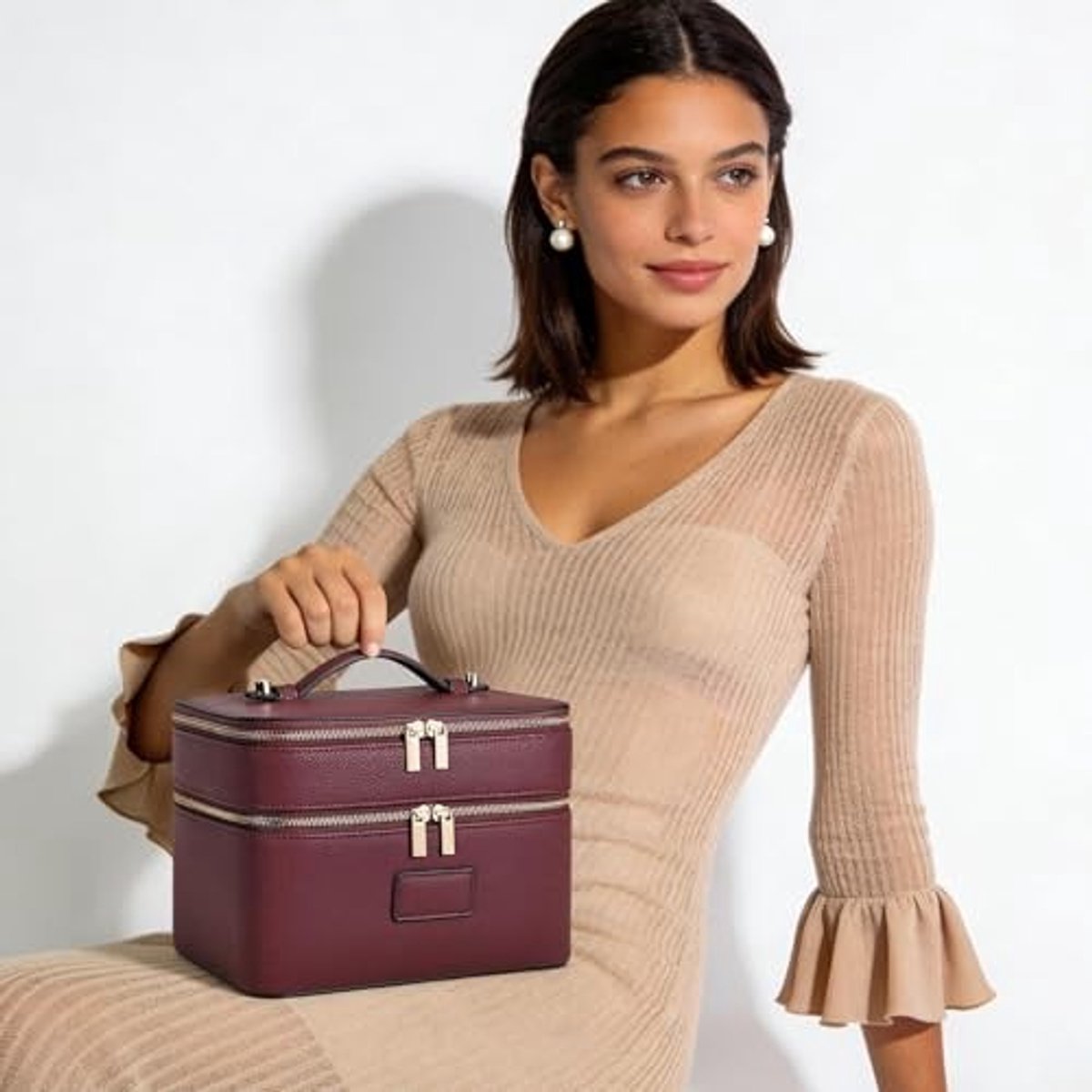Grote Make-up Tas - Dubbele Laag - Rood