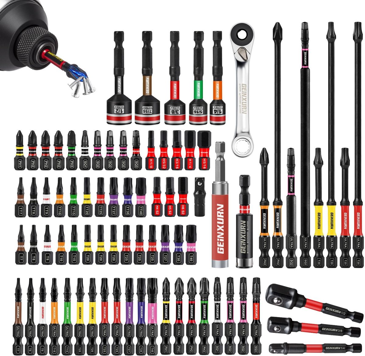 82-delige Schroevendraaierset - Phillips, Torx, Hex en Pozi