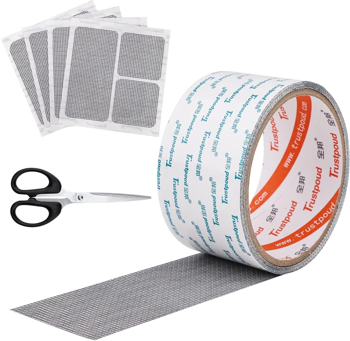 Reparatietape voor vliegenramen met glasvezelgaas - Zelfklevende patch voor deuren en ramen - Anti-muggen net met schaar voor gaten en scheuren