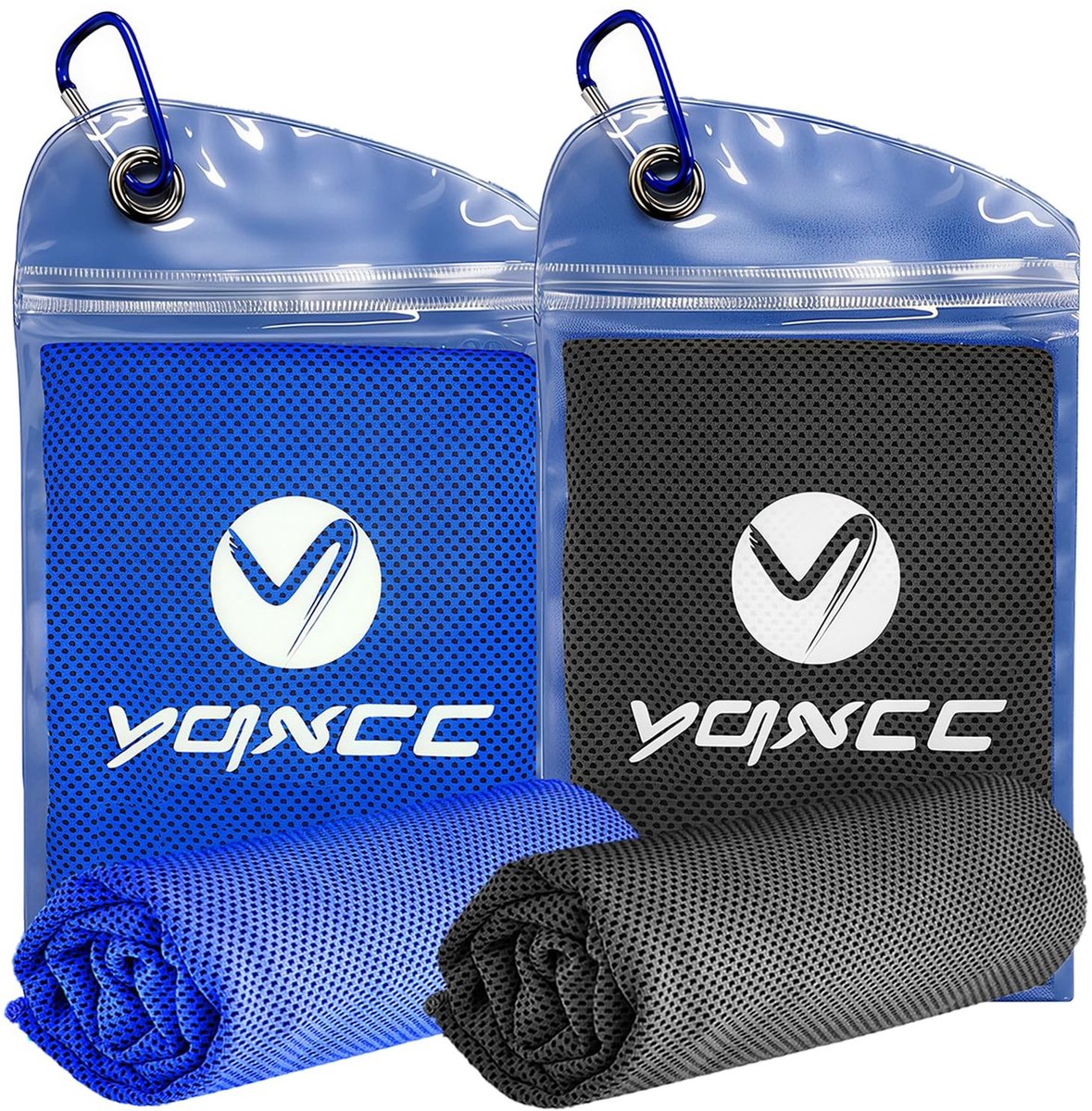 Coolingdoeken Set van 2 - 100 x 30 cm - Donkerblauw en Donkergrijs