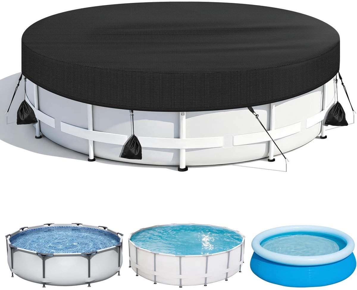 Ronde Zwembadafdekking - 420D Tarpaulin met Trekkoord - 366 cm - Zwart