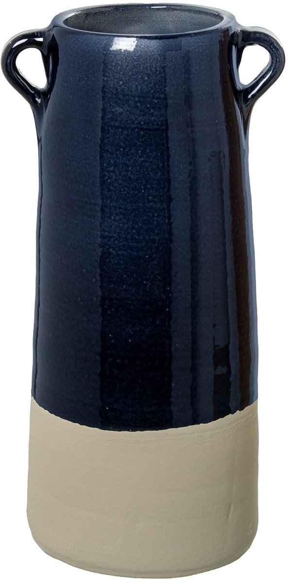 Tafelvaas met keramische handvatten - Donkerblauw en grijs