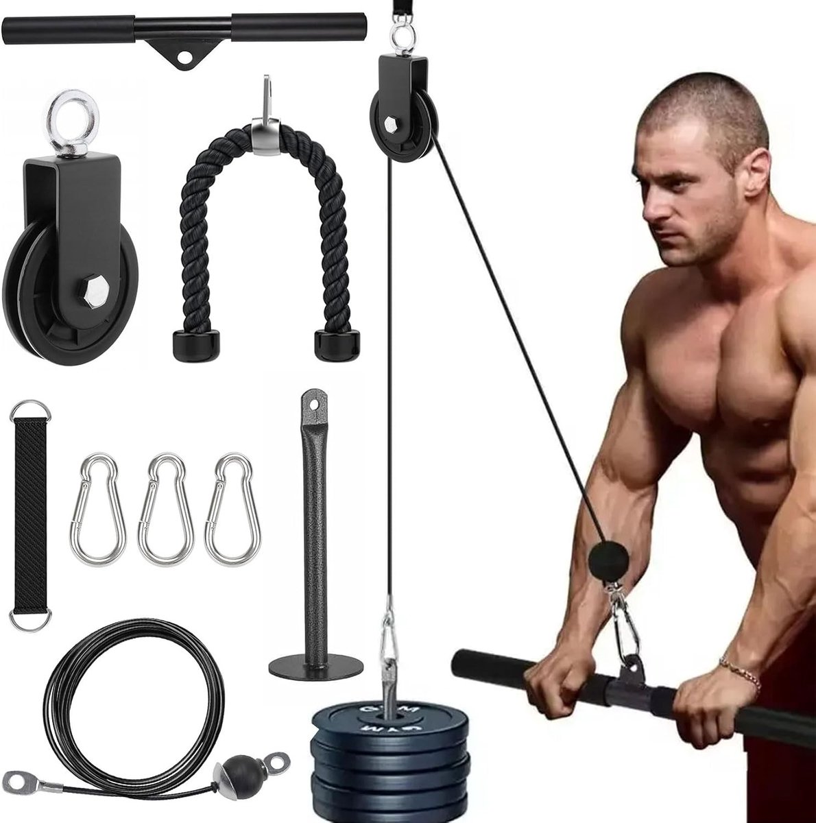 DIY Pulley Systeem voor Thuisgym, Triceps Kabel en Rechte Bar voor Rug- en Armtraining, Fitness Apparatuur voor Effectieve Workouts