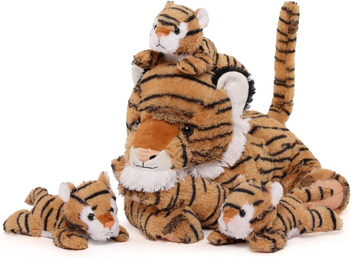 XXL Pluche Tijger met 3 Welpjes - 50 cm