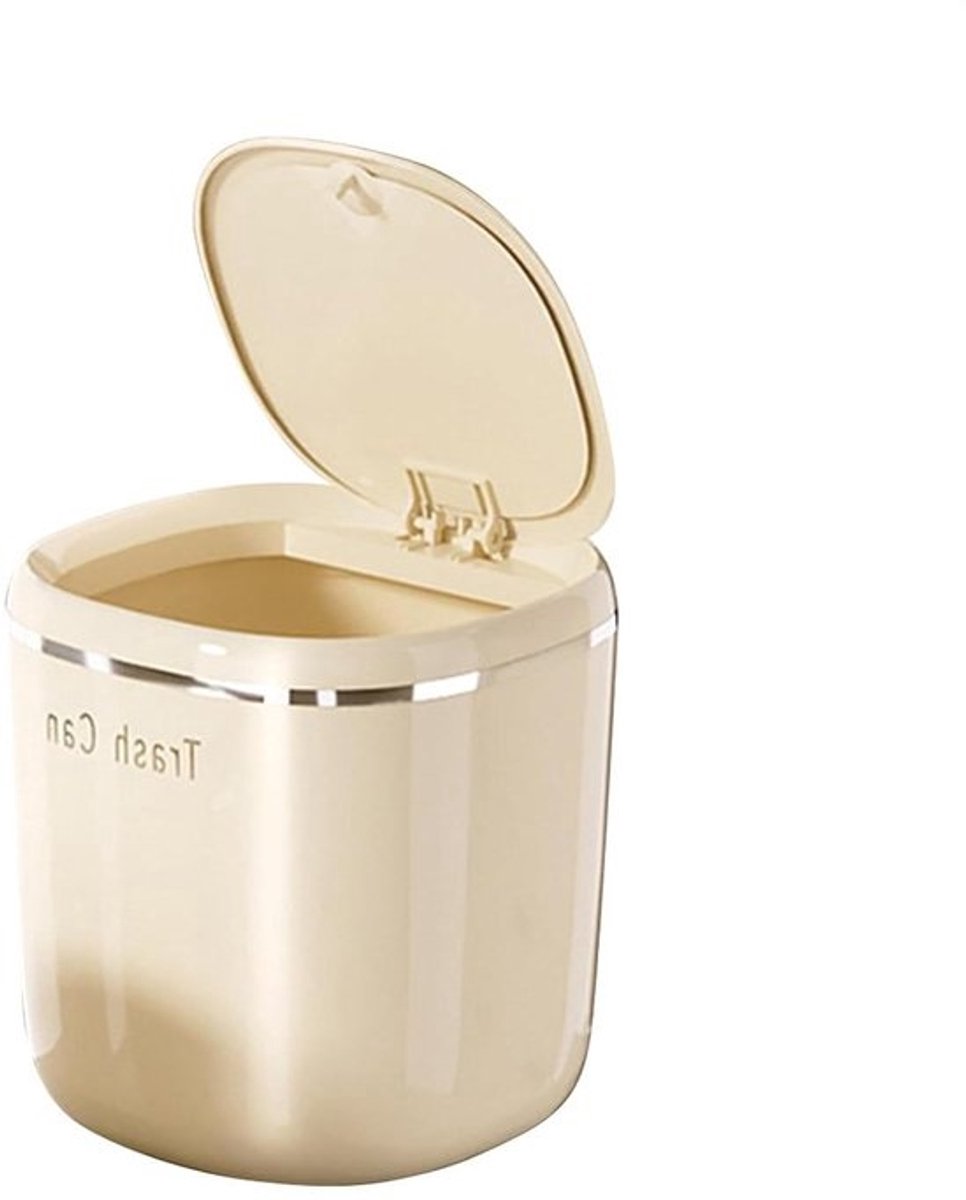 Mini Prullenbak Bureau - Afvalbakje Deksel - Netheid Creëren - Contactloos Openen - 2.6 Liter - Beige