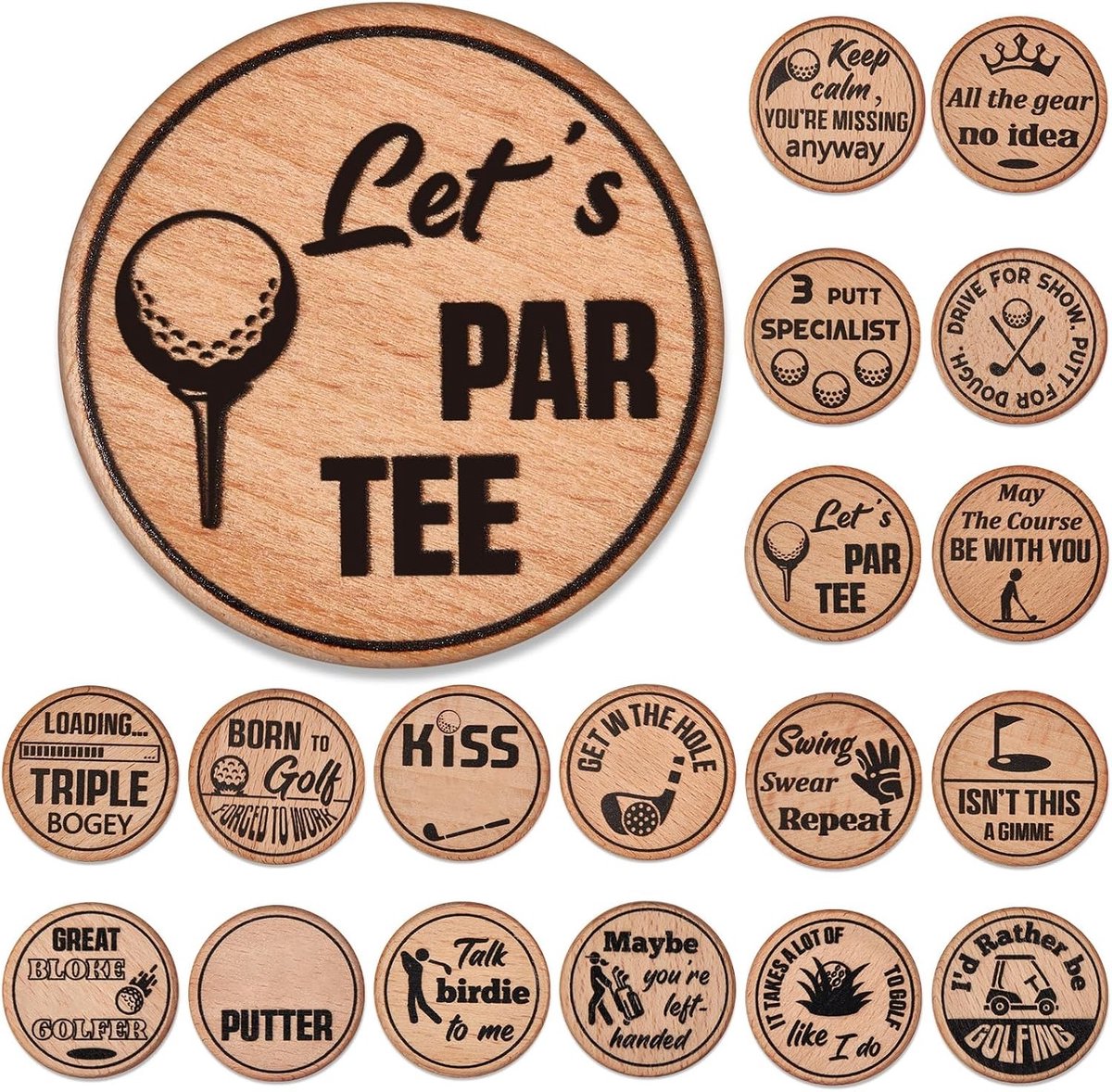 18 Stuks Grappige Golfbal Markers voor Hout Golfballen - Perfecte Gift voor Golfen, Schilderen en Vaderdag