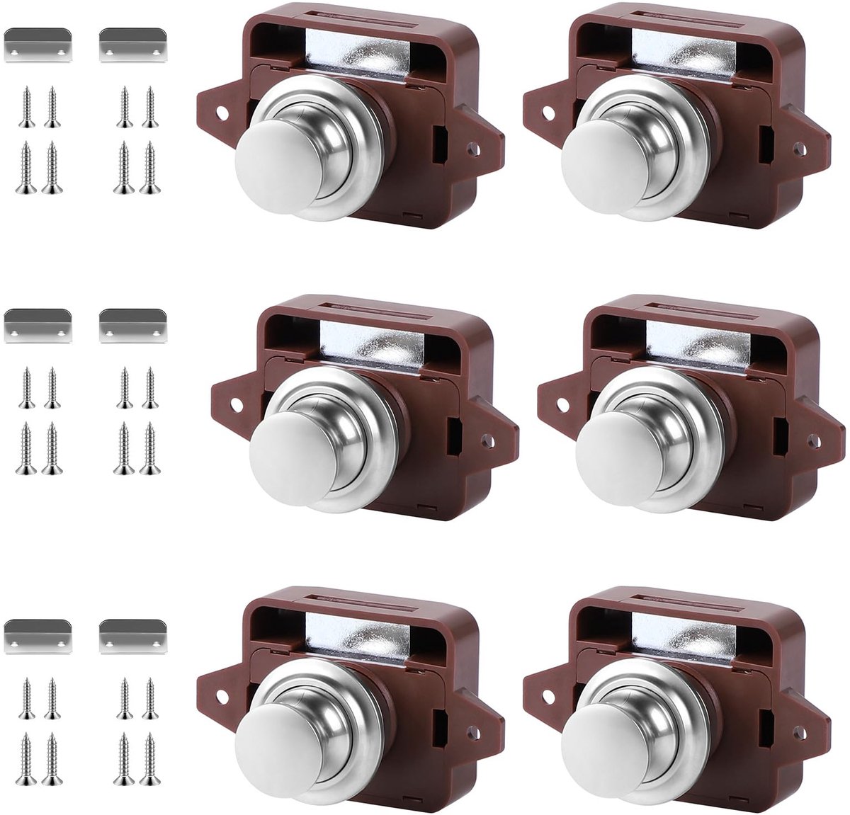 Sleutelloos Metalen Drukknopsluiting - Voor Deur, Kast, Camper, Caravan, Jacht, Schip - Bruin, 6 Stuks