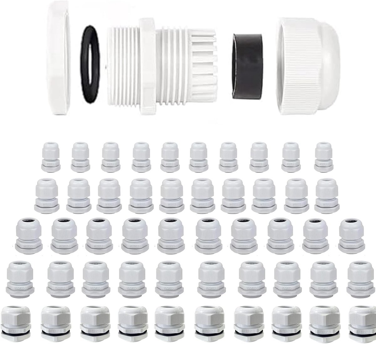 50 Stuks Kabeldoorvoeren, Milieu Beschermende Kabeldoorvoeren met Controle Moer, Brandpreventie M12 M16 M20 M25 M32, Geschikt voor Buiten en Tuin, Waterdicht en Duurzaam