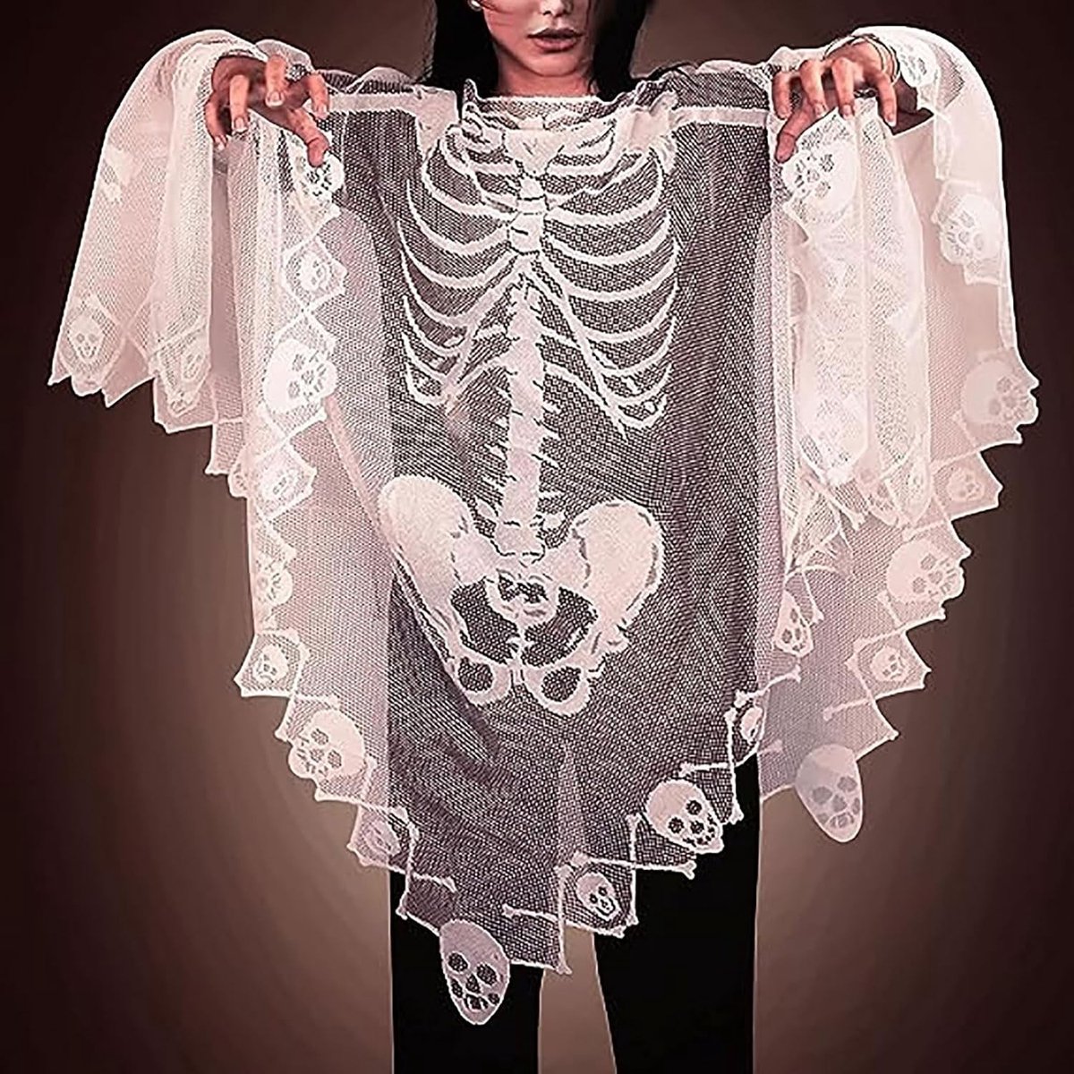 Vrouwelijk Skelet Kostuum met Kraag en Kant voor Halloween, Cosplay en Avondfeestjes