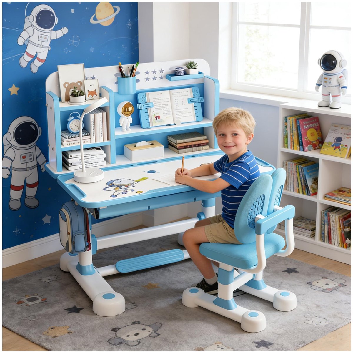 Ergonomische Kinderbureau Stoel Set - Hoogte Verstelbaar - Blauw