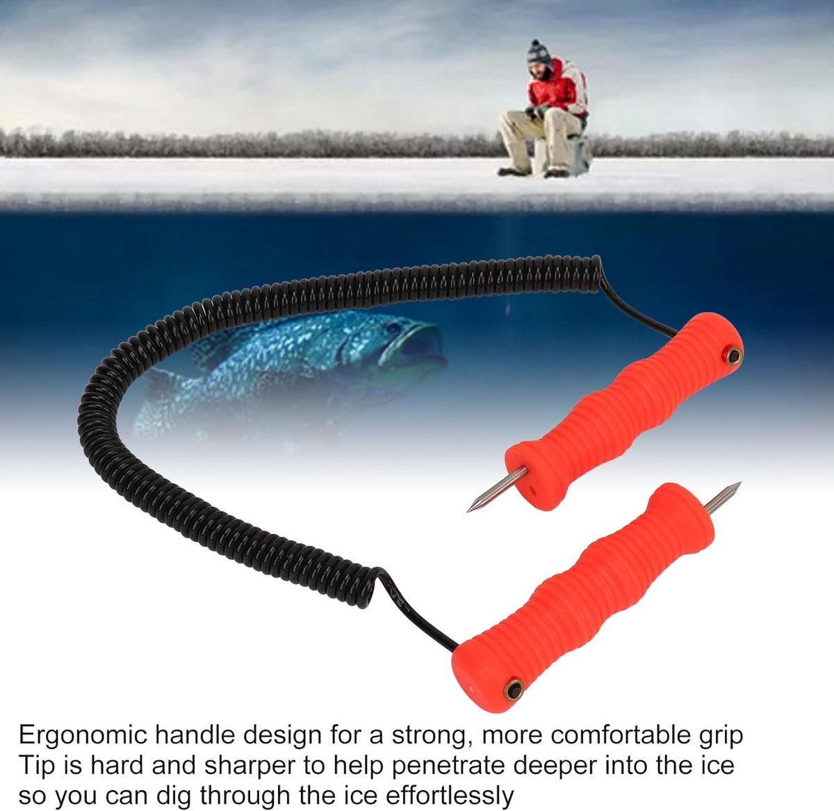 Dual Ice Picks Set voor IJsvisserij, Schaatsen en Skiën - Rvs, Ergonomisch Handvat en Veiligheidsontwerp