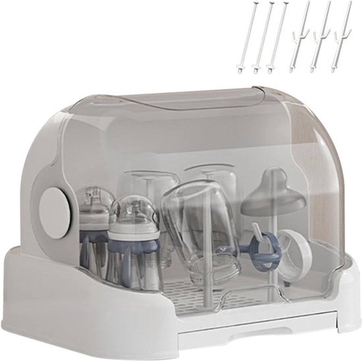 Babyfles Droogrek - Flessenhouder Organizer - Babyverzorging Thuis - Stofdicht Deksel - 26.5 x 26 x 26 cm - Wit
