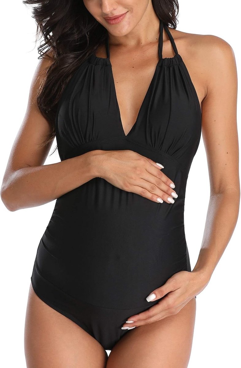 Zwangerschapsbadmode Eénstuk V-hals Halter Zwemkleding voor Aanstaande Moeders, Comfortabel en Stijlvol