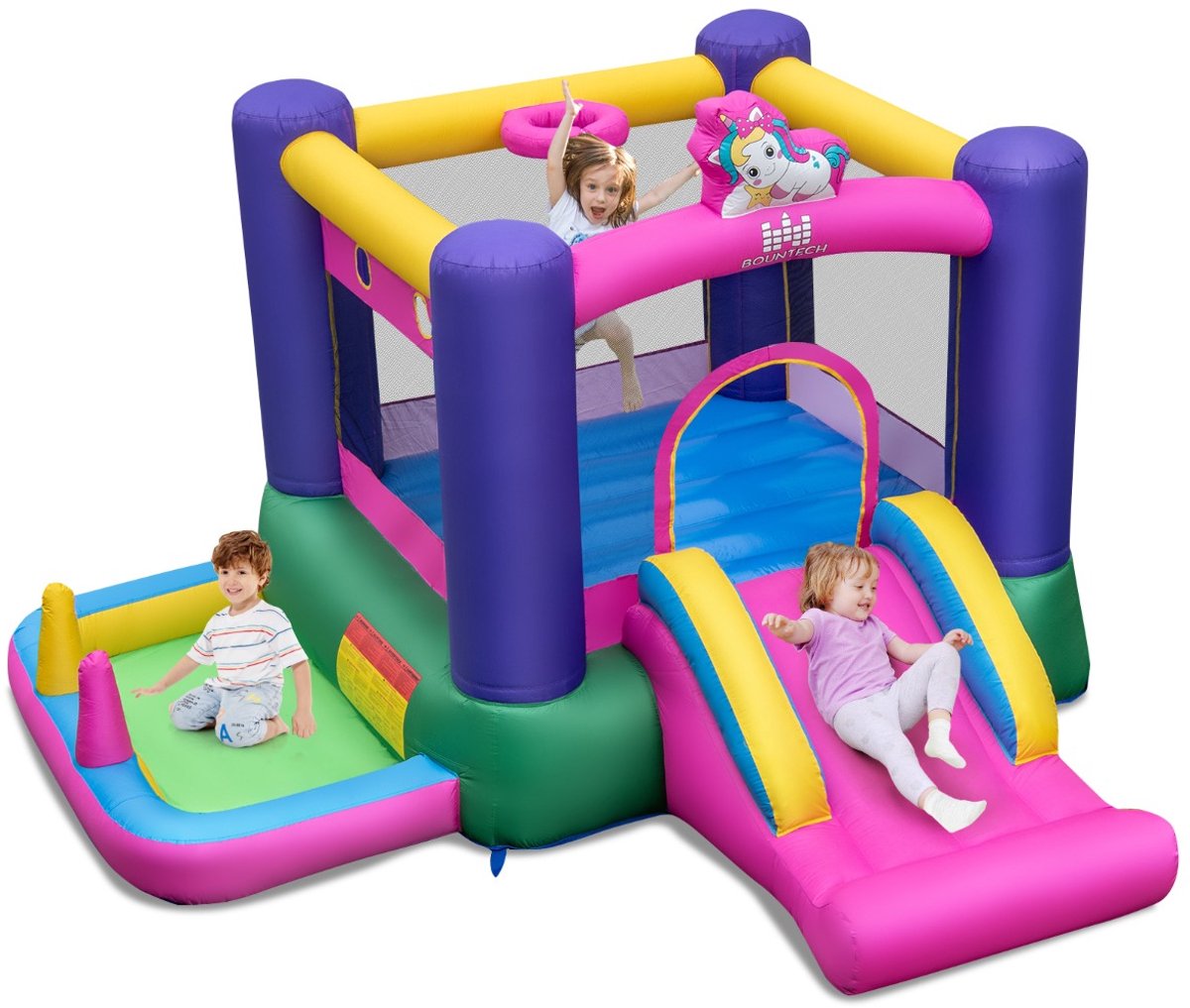 SureDeal® - Kussen - Springkasteel - Glijbaan Springgebied Basketbalmand - Buiten - Draagtas Reparatieset - 296x287x183 cm - Veelkleurig