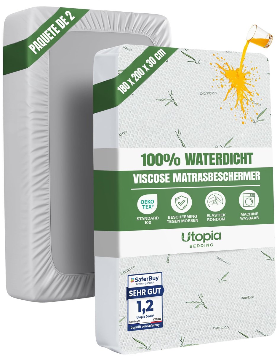 Waterdichte matrashoes - Viscose - 180 x 200 x 30 cm - 2 stuks