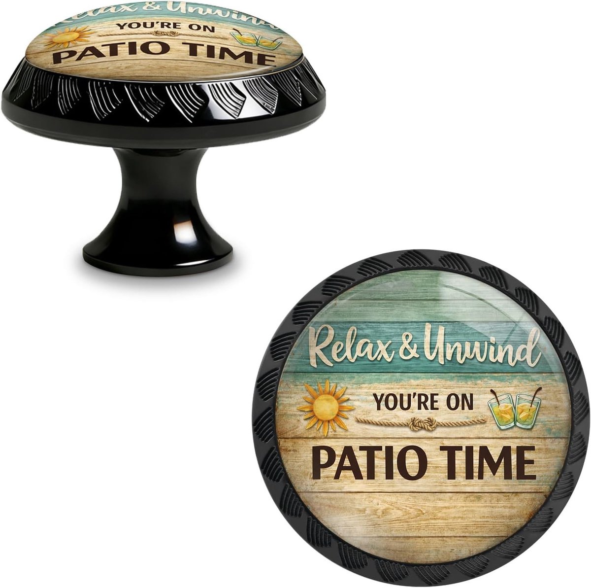 4 Pack Relax & Unwind Patio Sign Keuken Kastknoppen Acryl Ronde Ladehandgrepen voor Dressoir en Deuren