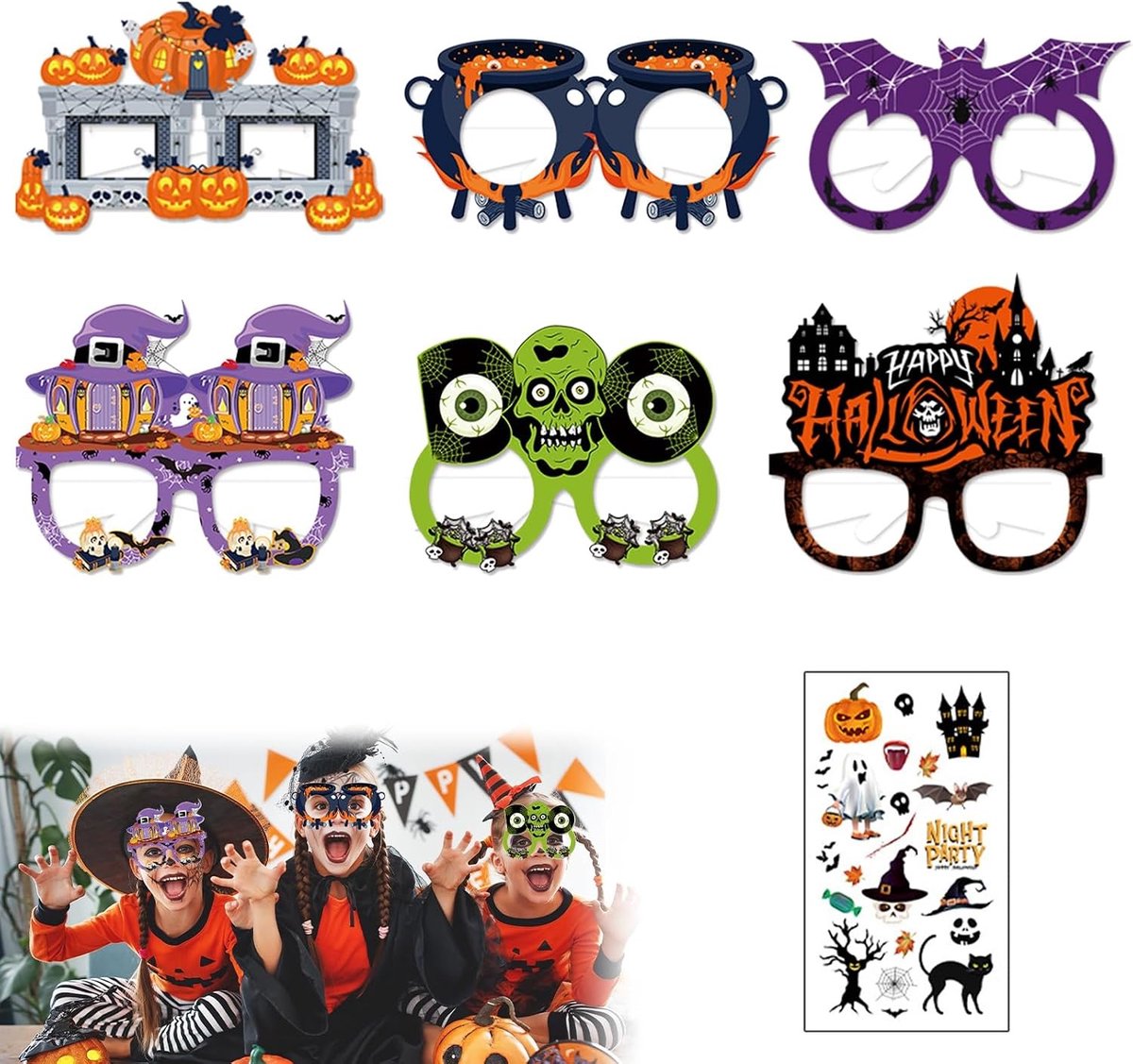 Set van 6 viltmaskers voor kinderen, ideaal voor Halloween, carnaval en feestjes, verkleedaccessoires en decoratie