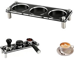 Professionele Tamper Station voor Barista, 58 mm, Acryl met RVS Steunen, Perfect voor Koffie en Espresso, 23 x 7.7 x 3.2 cm, Zwart en Transparant